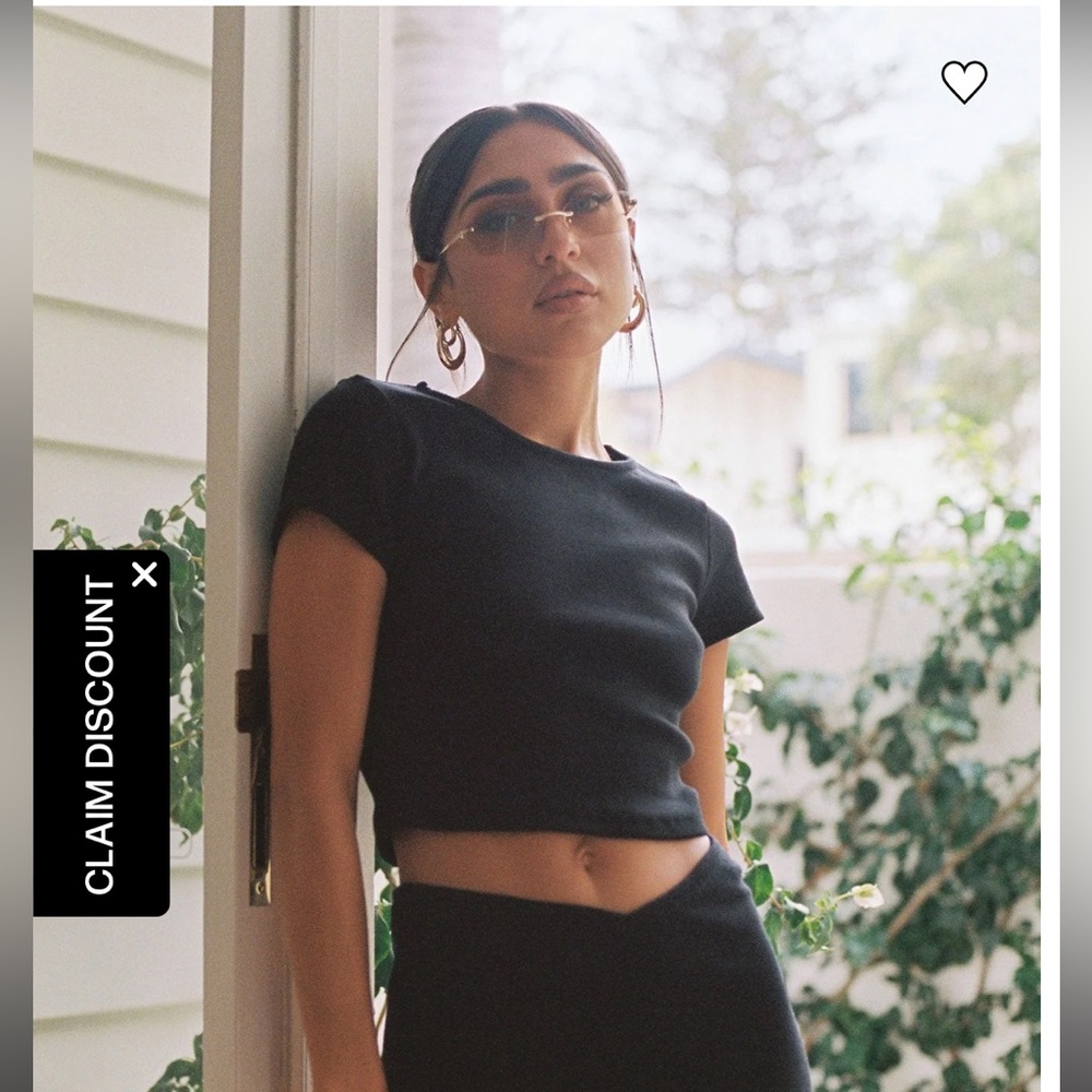 Princess polly organic cotton ribbed black crop top tee